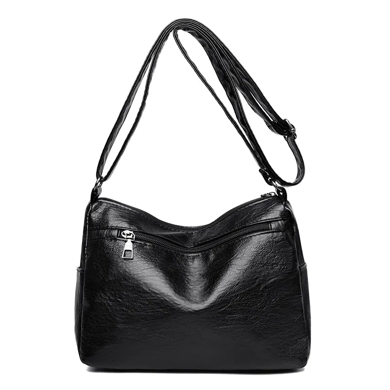 Leather Multi-Pockets Crossbody Bag