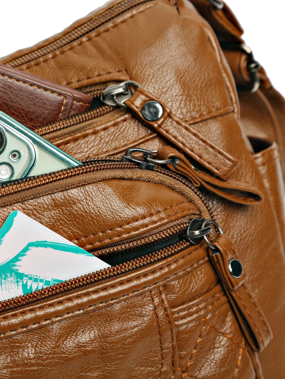 Leather Multi Pockets Adjustable Strap Shoulder Bag