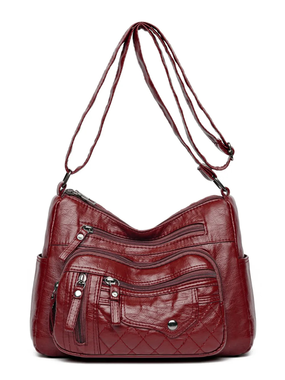 Leather Multi Pockets Adjustable Strap Shoulder Bag