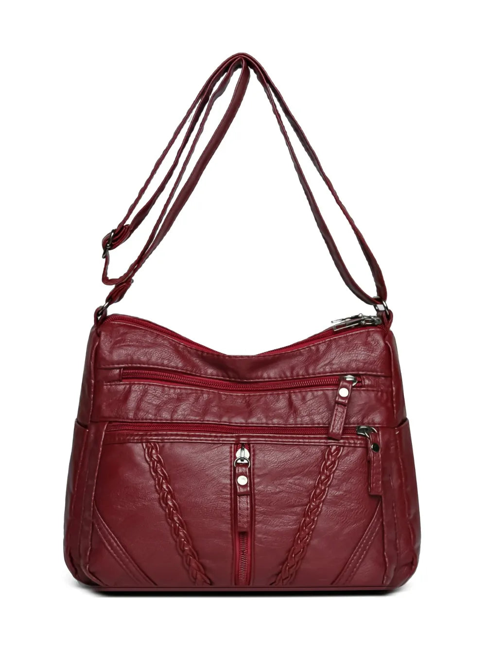 Gevlochten detail PU Lederen Crossbody Tas – Medium Schoudertas met Meerdere Ritsen voor Dames