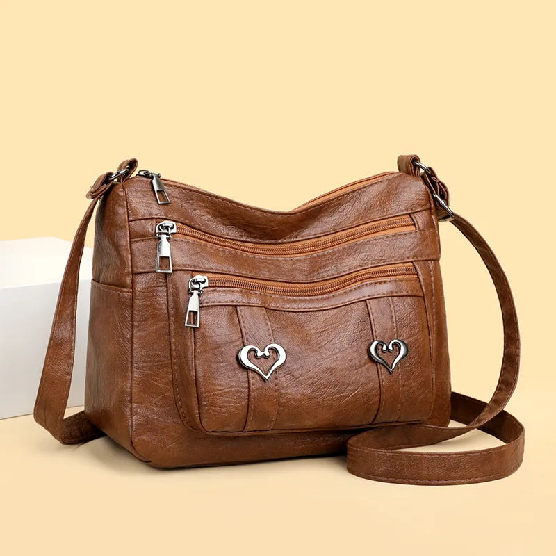 Leather Multi-Pockets Crossbody Bag