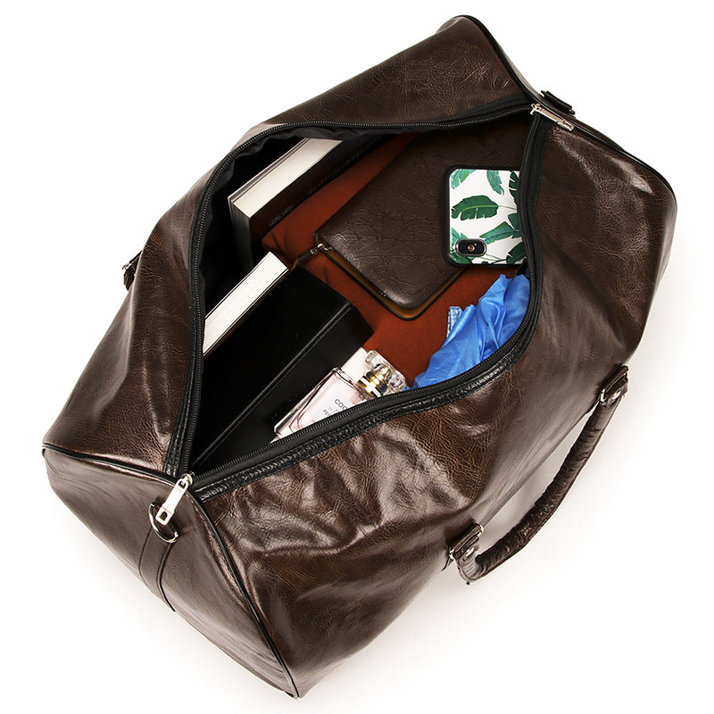 Sac de voyage polochon vintage en cuir marron – Grand sac week-end bandoulière