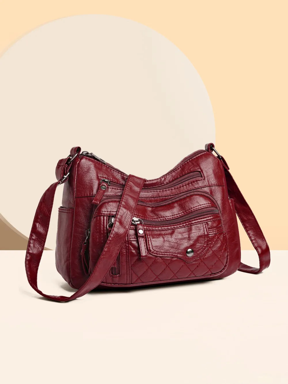Leather Multi Pockets Adjustable Strap Shoulder Bag