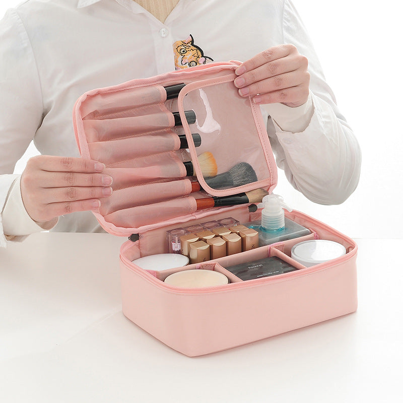 Trousse de Maquillage de Voyage – Vanity de Rangement Portable avec Porte-Pinceaux et Compartiments
