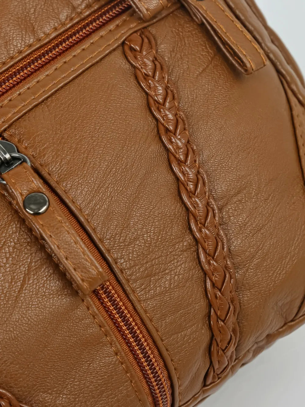 Gevlochten detail PU Lederen Crossbody Tas – Medium Schoudertas met Meerdere Ritsen voor Dames