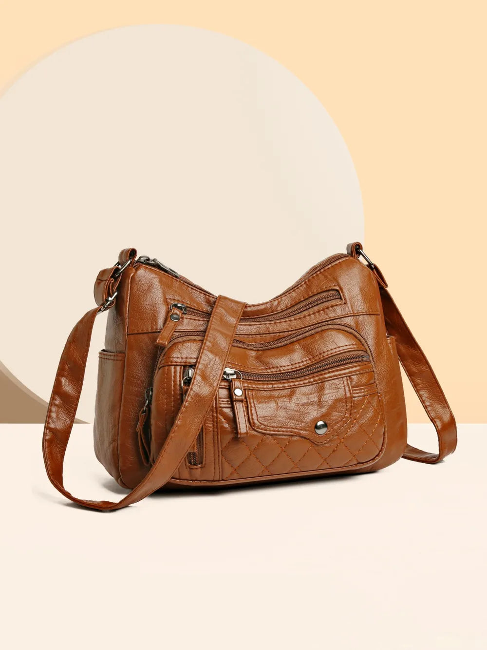 Leather Multi Pockets Adjustable Strap Shoulder Bag