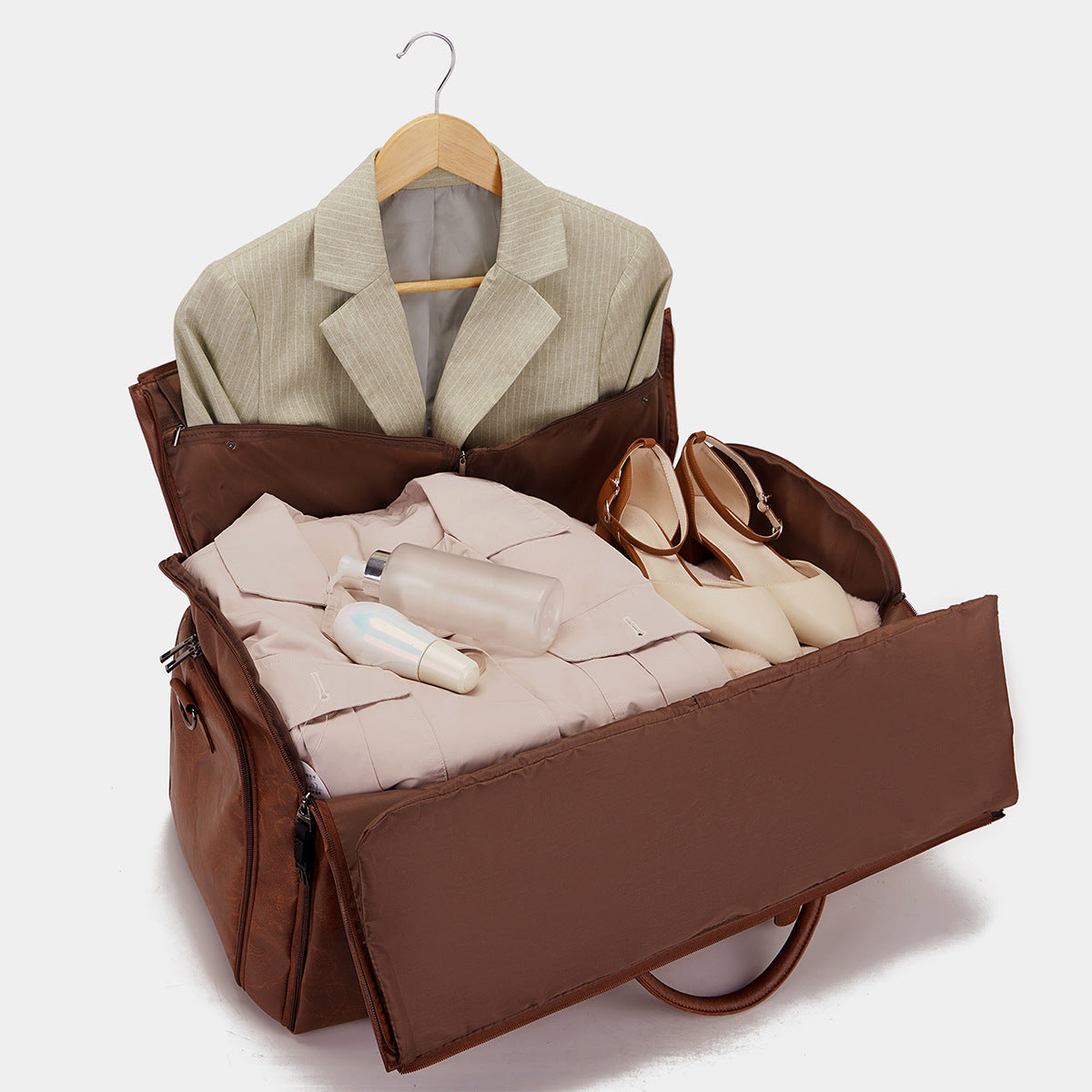 Travel Clothes Bag PU Leather Garment Duffel – Carry-On Suit Clothing Bag, Dress Clothes Bag & Weekend Duffel for Men Women