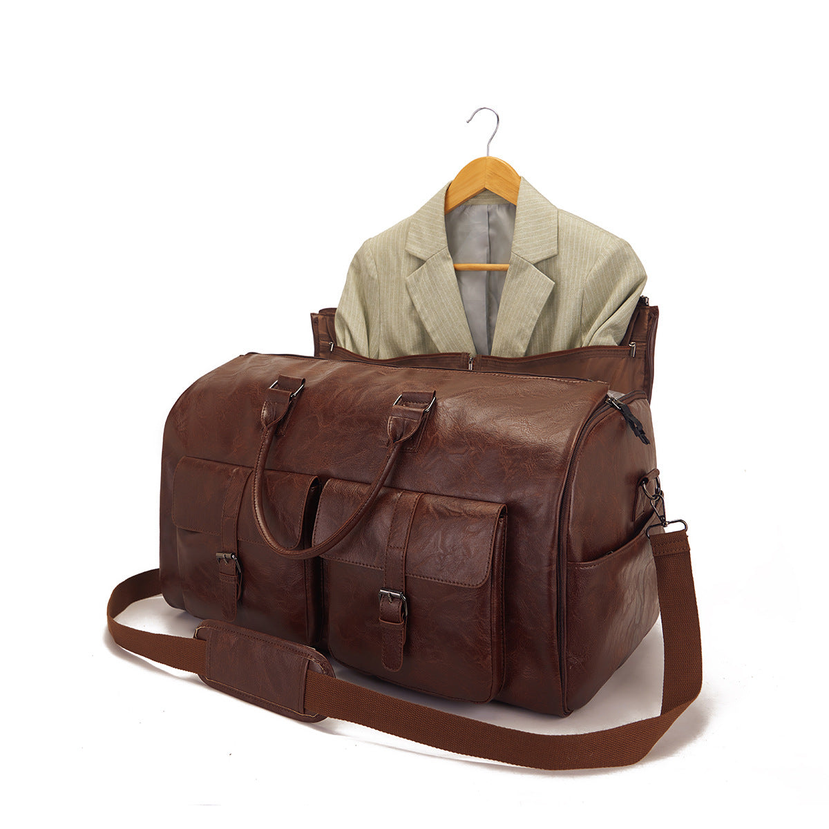 Travel Clothes Bag PU Leather Garment Duffel – Carry-On Suit Clothing Bag, Dress Clothes Bag & Weekend Duffel for Men Women