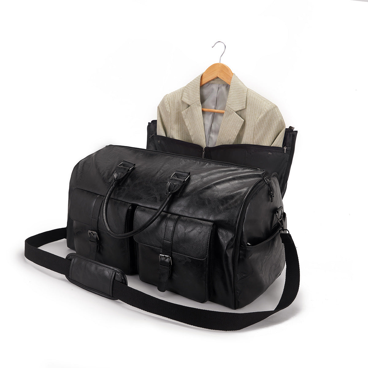 Travel Clothes Bag PU Leather Garment Duffel – Carry-On Suit Clothing Bag, Dress Clothes Bag & Weekend Duffel for Men Women