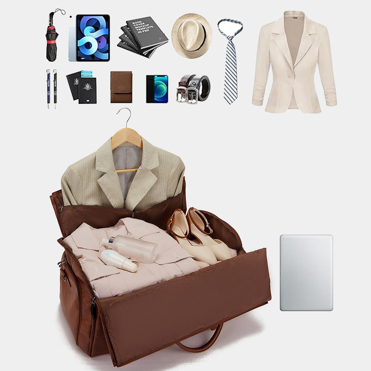 Travel Clothes Bag PU Leather Garment Duffel – Carry-On Suit Clothing Bag, Dress Clothes Bag & Weekend Duffel for Men Women