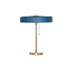 Mid-Century Round Table Lamp with Pull Chain Fabric Shade Warm LED Bedside Living Room — 3 Colors