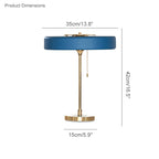 Mid-Century Round Table Lamp with Pull Chain Fabric Shade Warm LED Bedside Living Room — 3 Colors