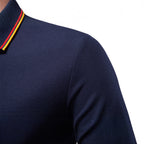 Men's Long Sleeve Polo Shirt - Solid Color Collared T-Shirt