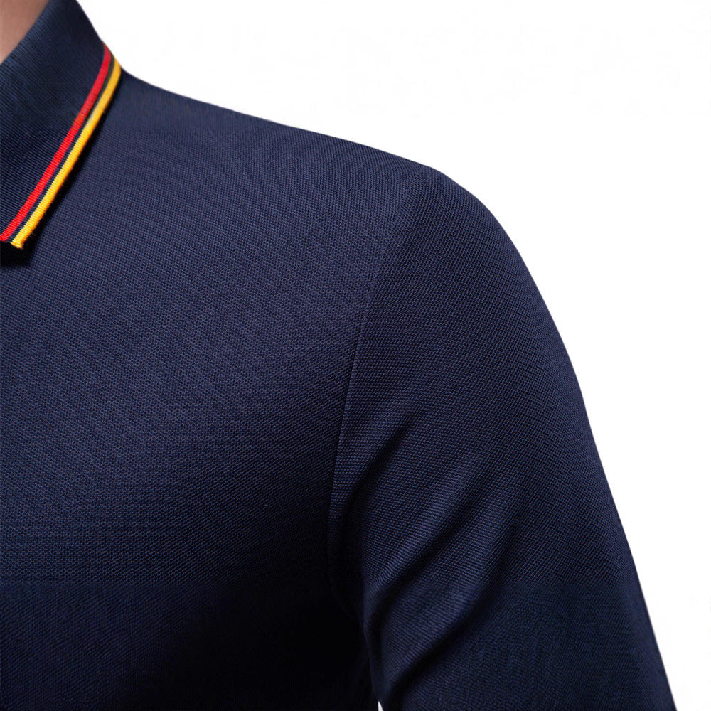 Men's Long Sleeve Polo Shirt - Solid Color Collared T-Shirt