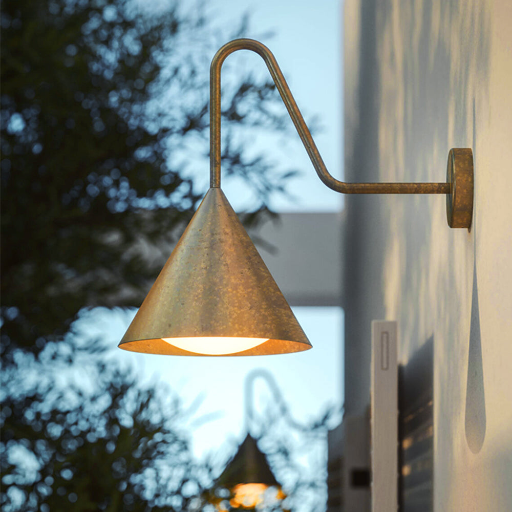 Ray Modern Minimalist Cone Outdoor Wall Light – Waterproof Metal Sconce, Black & Gold