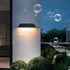 Ray Modern Minimalist Semi-Elliptical Metal and Stone Outdoor Wall Lamp, Black and White