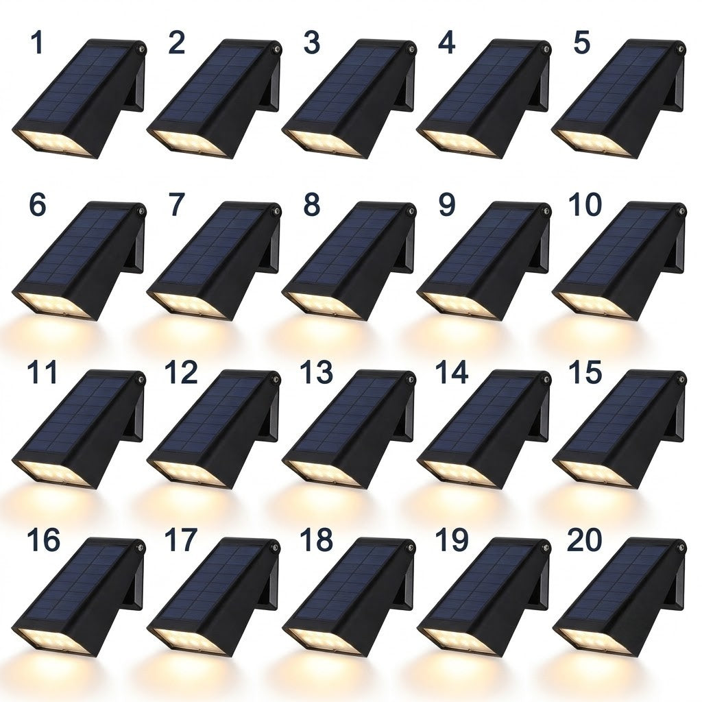 Solar Down Light Wall Sconce Waterproof Black Modern LED Outdoor — Sets of 2 to 10