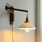 Muto Vintage Dome Ceramic & Wood Wall Lamp – Walnut Finish with Clear Shade