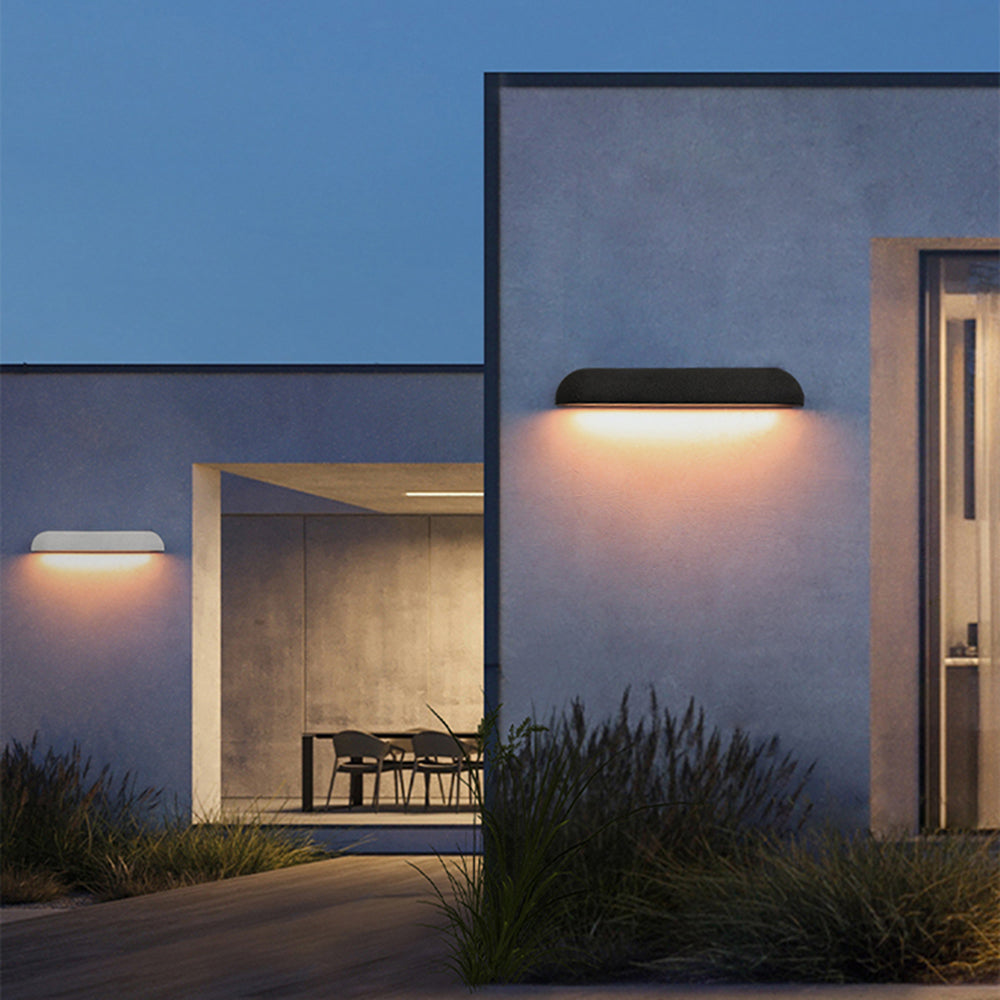 Ray Modern Minimalist Semi-Elliptical Metal and Stone Outdoor Wall Lamp, Black and White