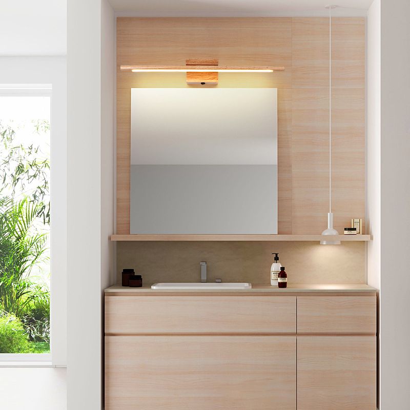 Muto Natural Wood Linear Vanity Wall Lamp with Mirror Front