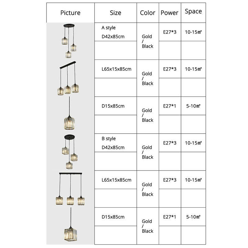 Vina Modern Cluster Cylinder Glass Pendant Light, Black/Gold