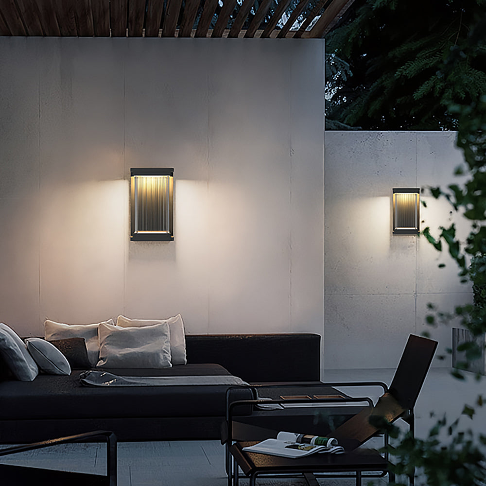 Ray Minimalist Rectangular Glass Outdoor Wall Light – Black