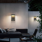 Ray Minimalist Rectangular Glass Outdoor Wall Light – Black