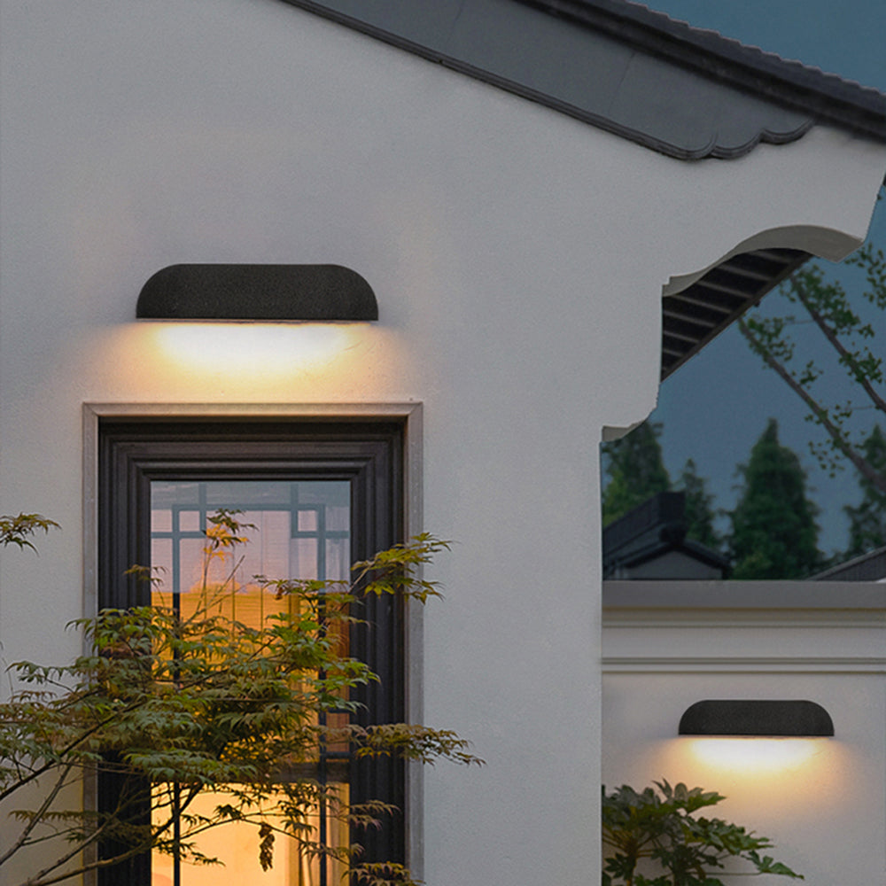 Ray Modern Minimalist Semi-Elliptical Metal and Stone Outdoor Wall Lamp, Black and White