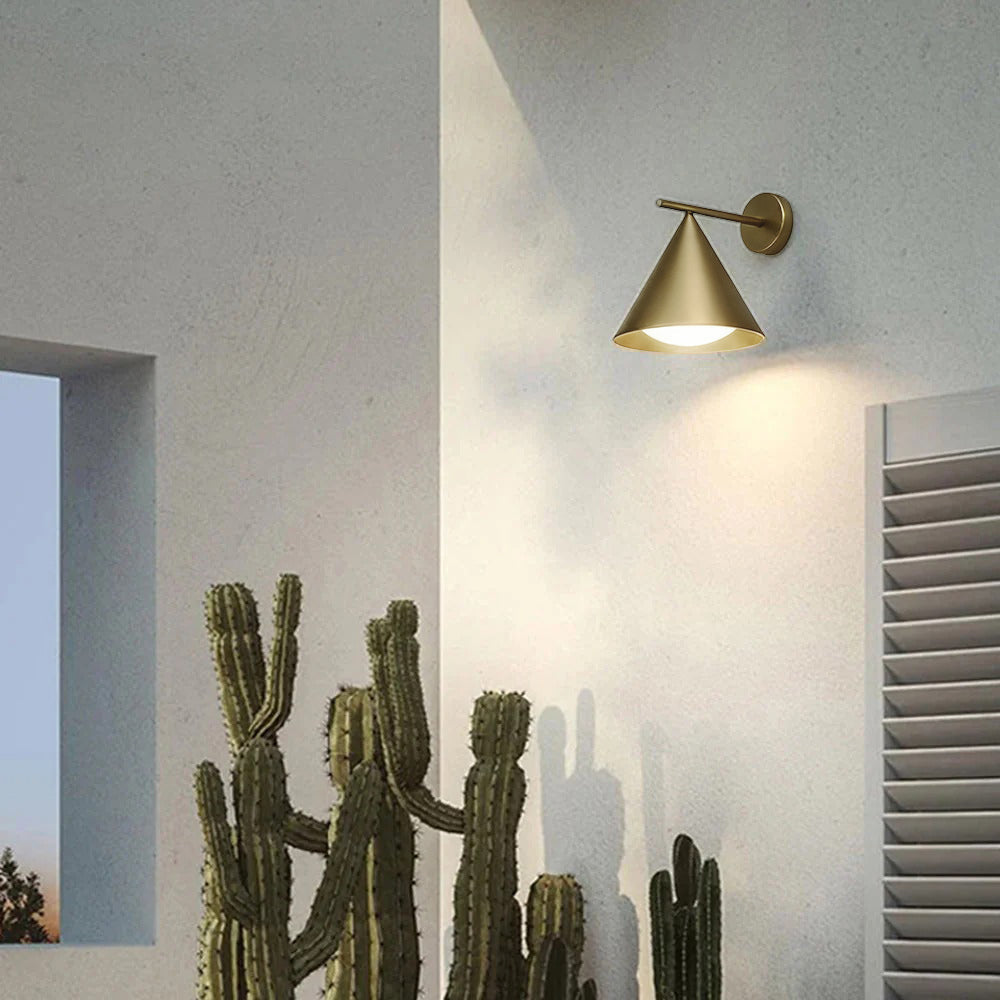 Ray Modern Minimalist Cone Outdoor Wall Light – Waterproof Metal Sconce, Black & Gold