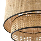 Ritta Wabi Sabi Tri-Layer Cylindrical Rattan/Metal Pendant Light, Wooden