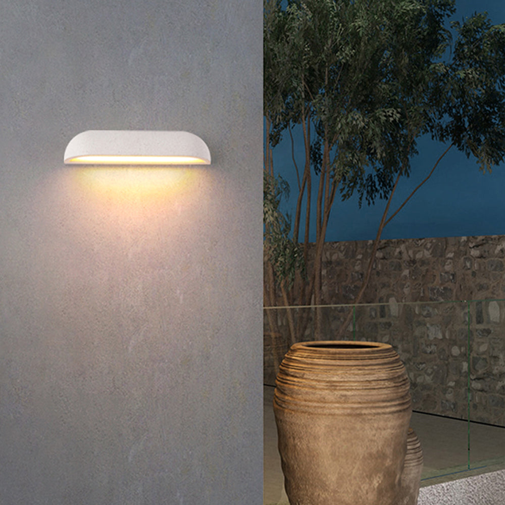 Ray Modern Minimalist Semi-Elliptical Metal and Stone Outdoor Wall Lamp, Black and White
