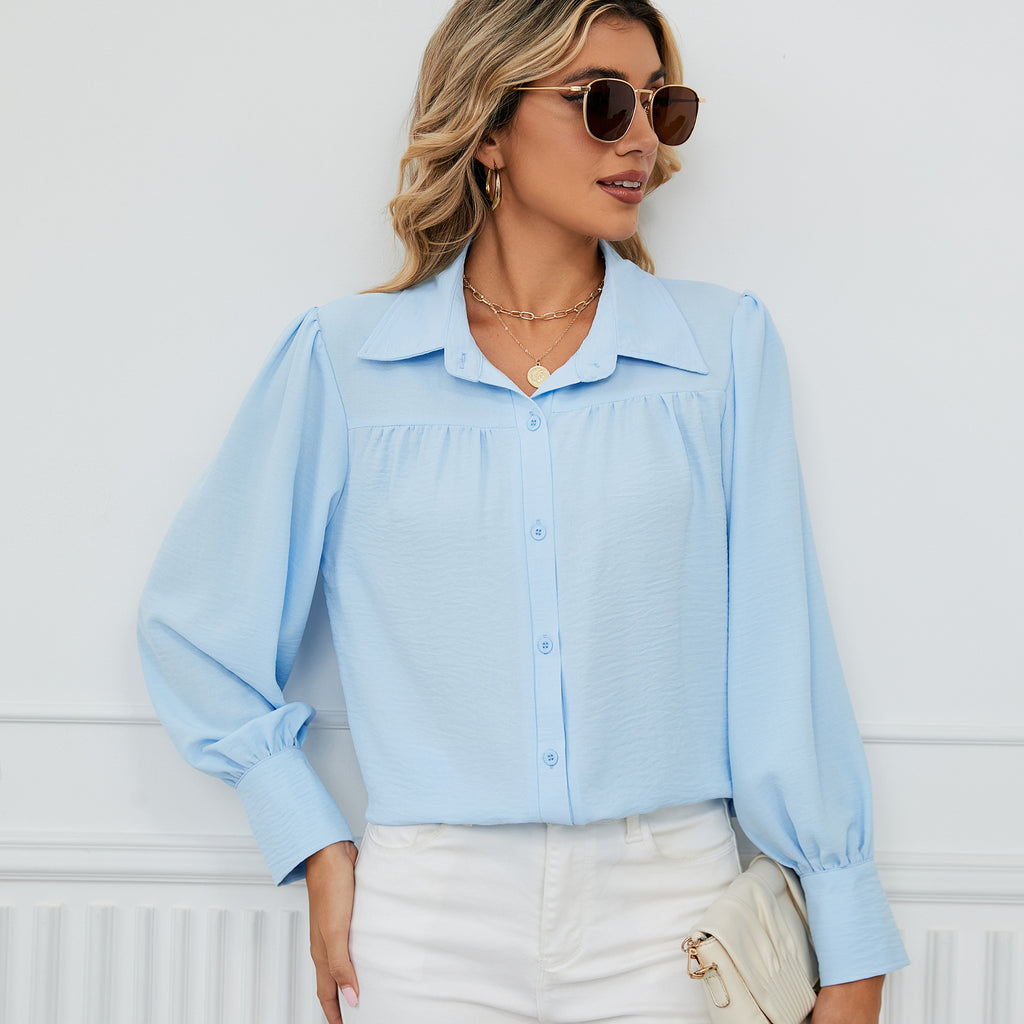 Amazirhub | Women’s Long Sleeve Button-Up Blouse Shirt – Elegant Relaxed Fit Top