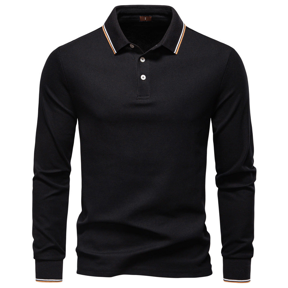 Men's Long Sleeve Polo Shirt - Solid Color Collared T-Shirt