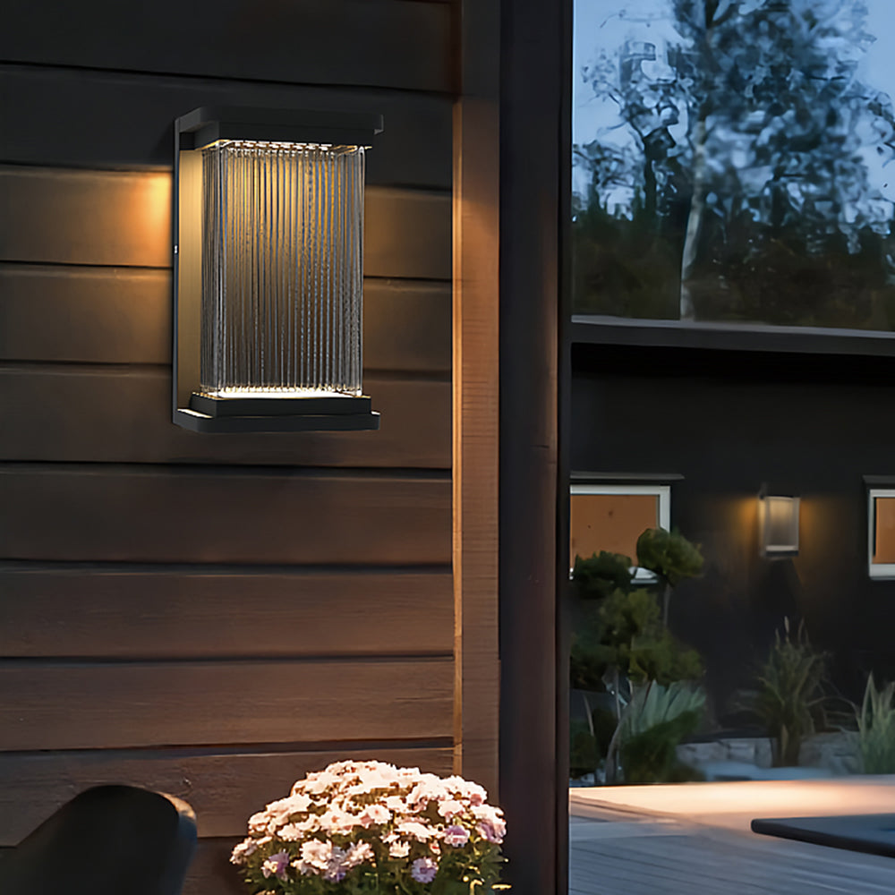Ray Minimalist Rectangular Glass Outdoor Wall Light – Black
