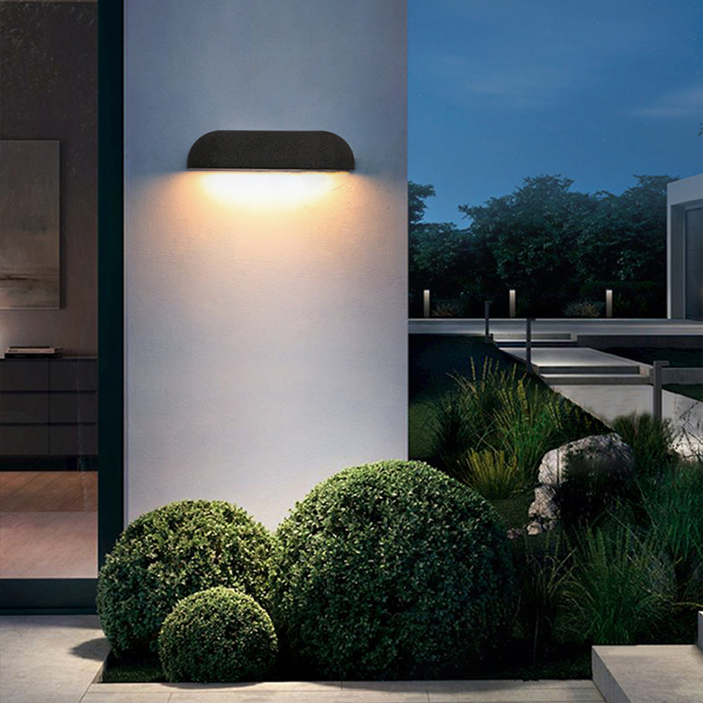 Ray Modern Minimalist Semi-Elliptical Metal and Stone Outdoor Wall Lamp, Black and White