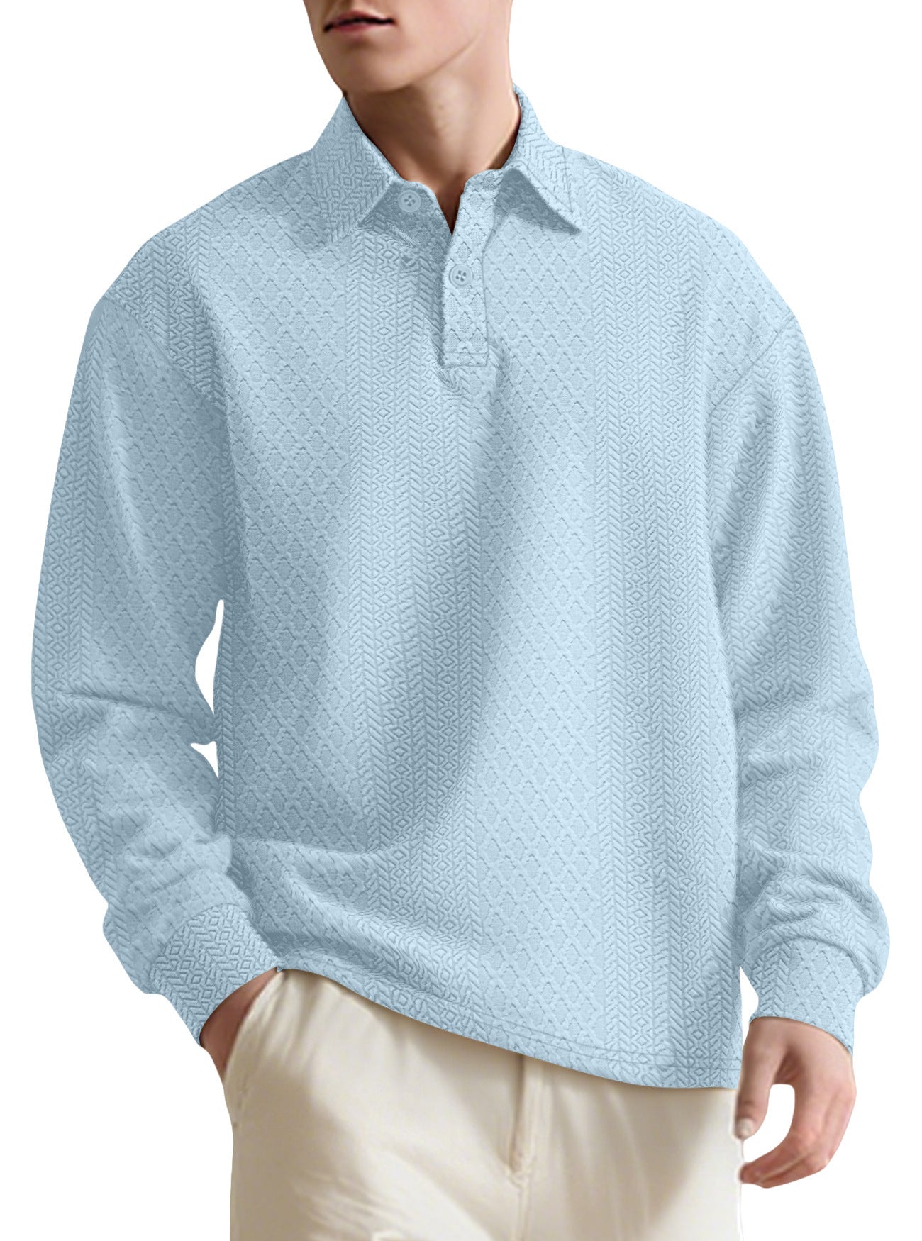Men's Long Sleeve Polo Shirt Loose Casual Cotton Sweatshirt