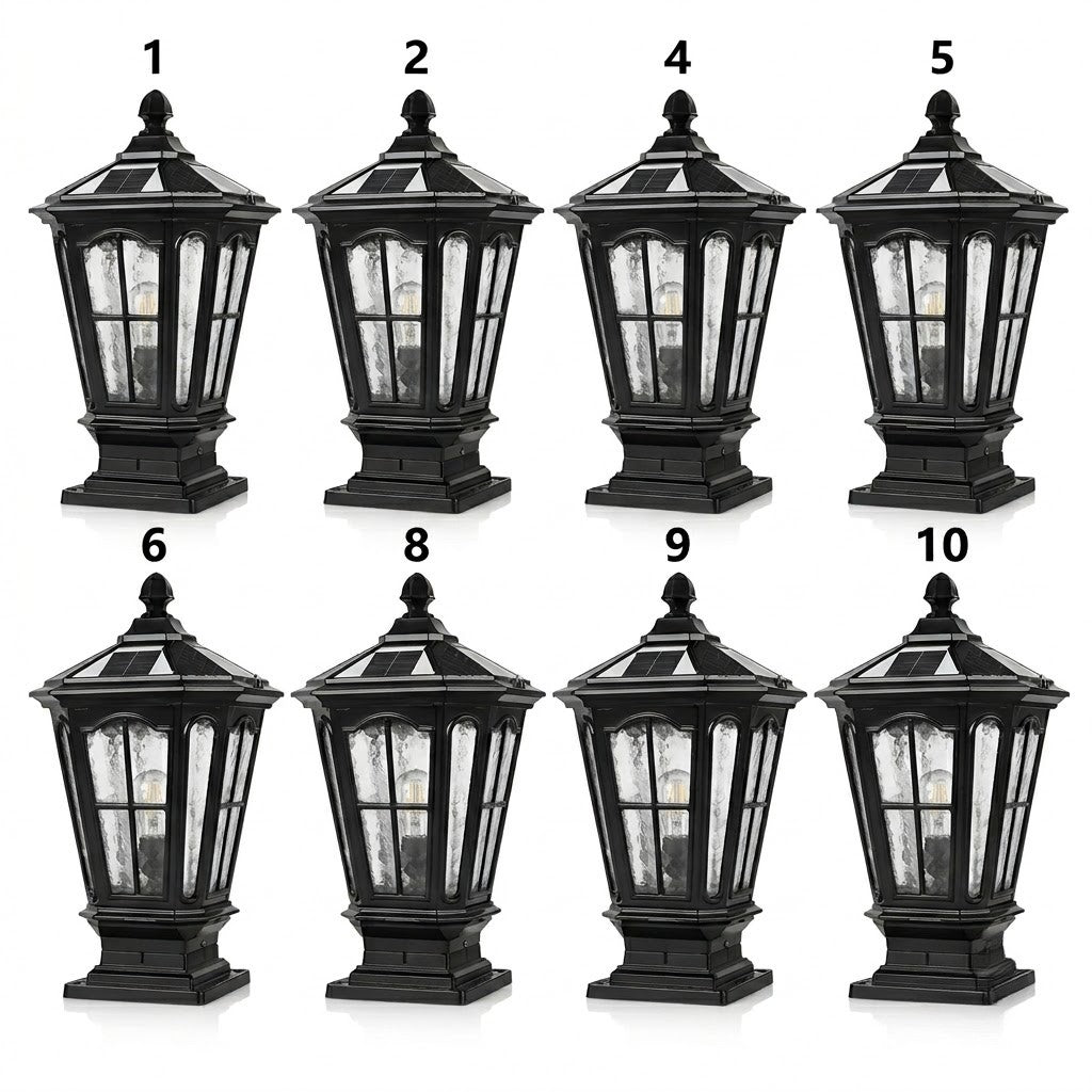 Stone Pillar Light Fixture Retro Pavilion-Style LED Solar & Hardwired Outdoor — Black Bronze Sets
