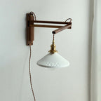 Muto Vintage Dome Ceramic & Wood Wall Lamp – Walnut Finish with Clear Shade