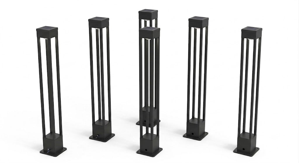 Modern Black Aluminum Solar Pathway Bollard Light IP65 Outdoor Garden Driveway — Singles to 8-Pack