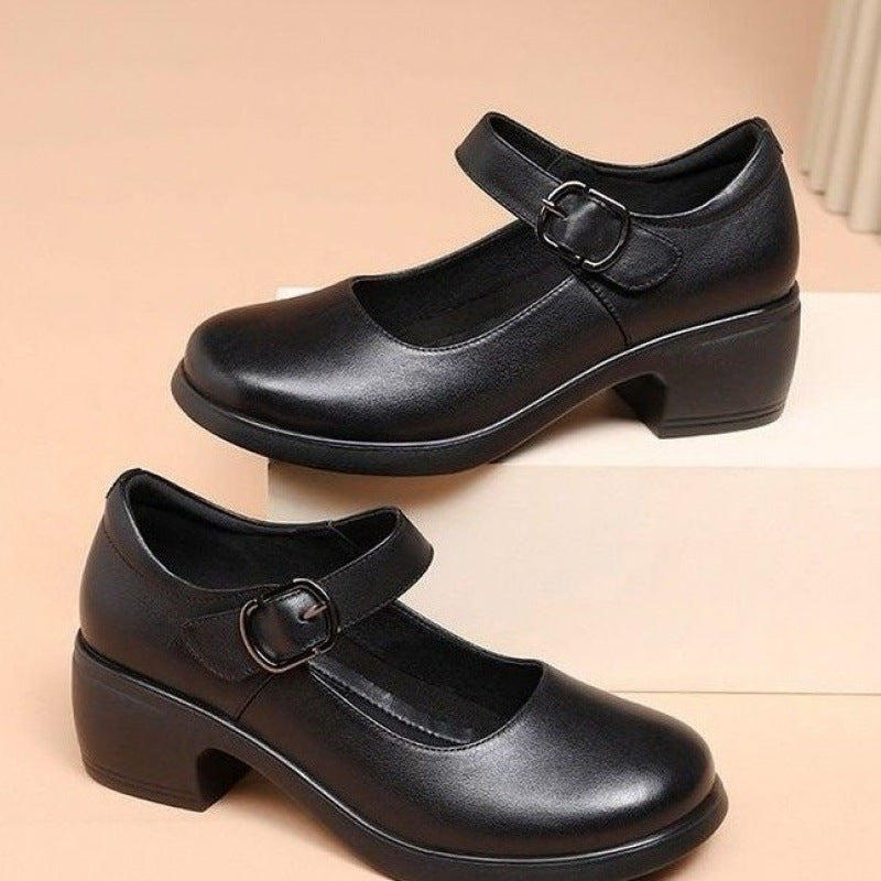 Round headed retro mid heel women's comfortable casual work dance shoes