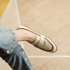 Spring Genuine Leather Women's Loafers - Retro Mixed Color Design
