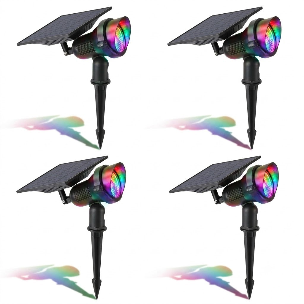 Solar Lawn Spotlights Adjustable Outdoor Tree Accent Light Aluminum — Warm White & RGB Sets