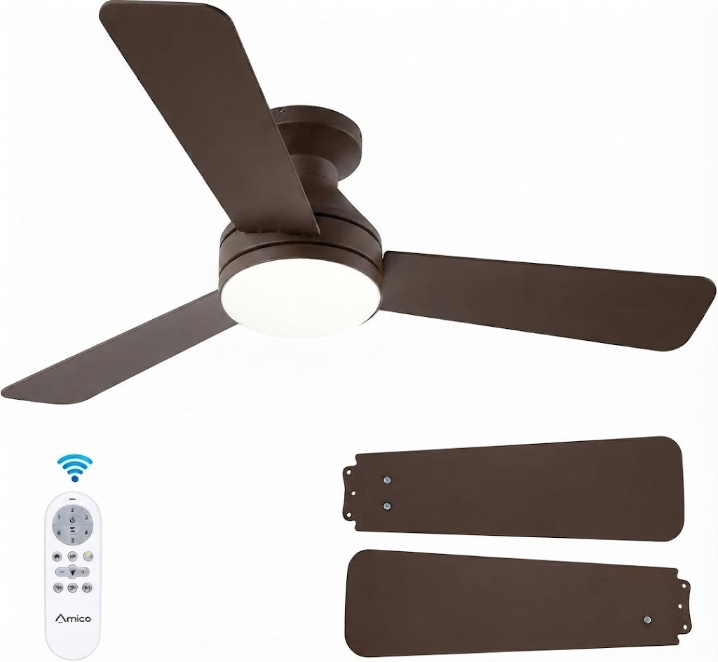 Flush Mount Ceiling Fan with LED Light 3CCT Dimmable Remote Indoor Outdoor Noiseless — 30 to 52 Inch