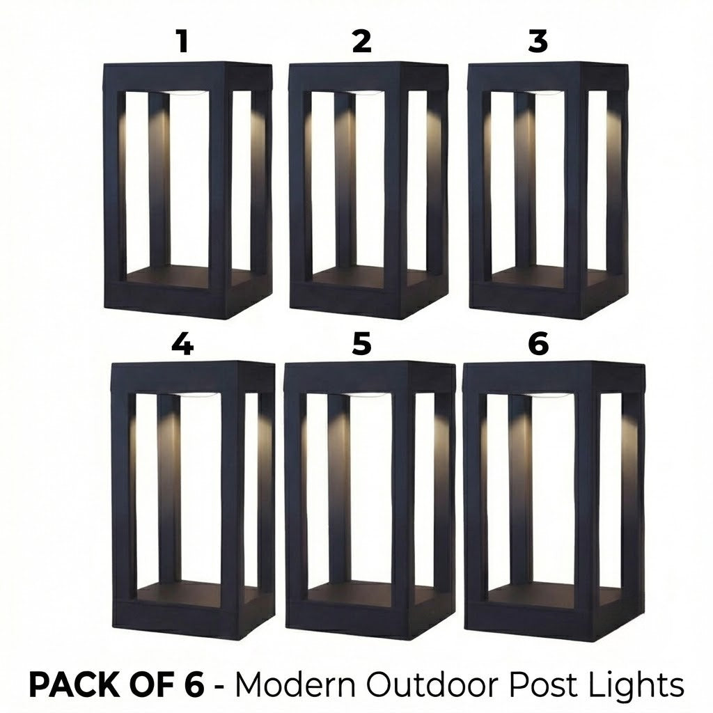 LED Bollard Garden Light Black Aluminum Square Landscape Pathway Hardwired — 31 Inch Sets
