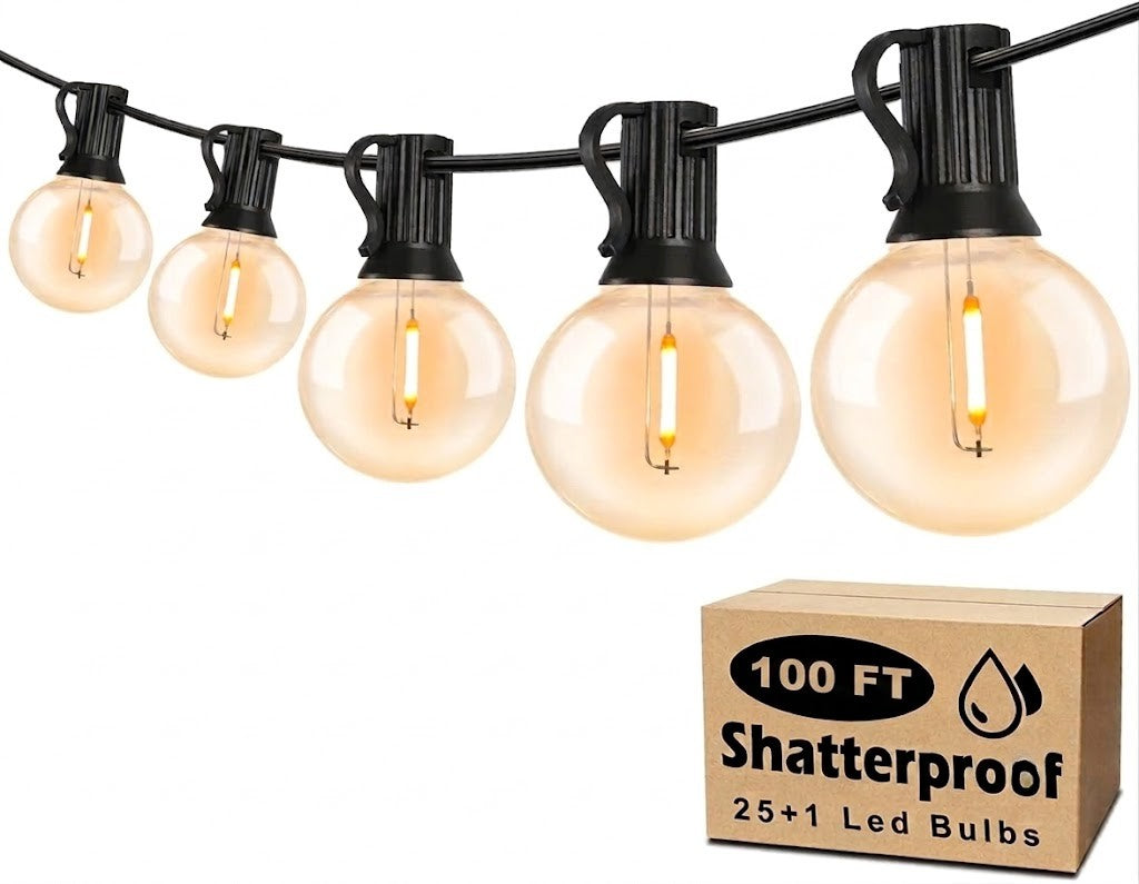 Solar Outdoor String Lights Warm White Globe Bulbs Waterproof Patio Pergola — 33ft 66ft 100ft