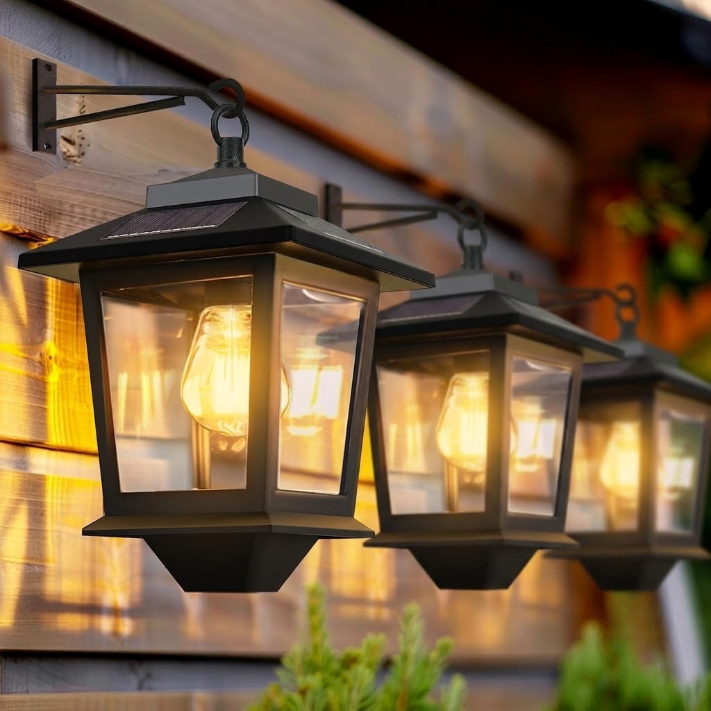 Solar Dusk to Dawn Porch Light Warm Amber Auto On Off Outdoor Wall Lantern — 1, 2 & 4-Pack