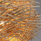 Muto Wooden Bird Nest Rattan Pendant Light, Brown/Wood