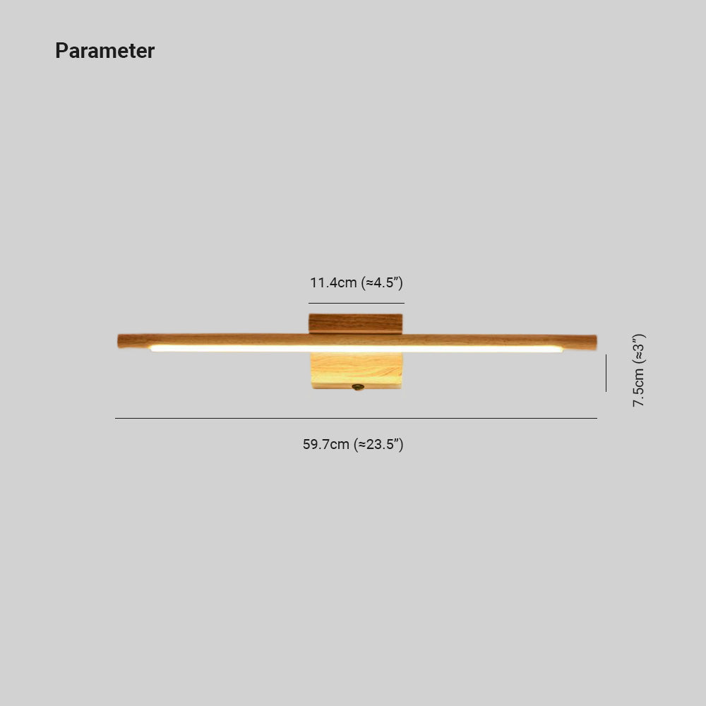 Muto Natural Wood Linear Vanity Wall Lamp with Mirror Front