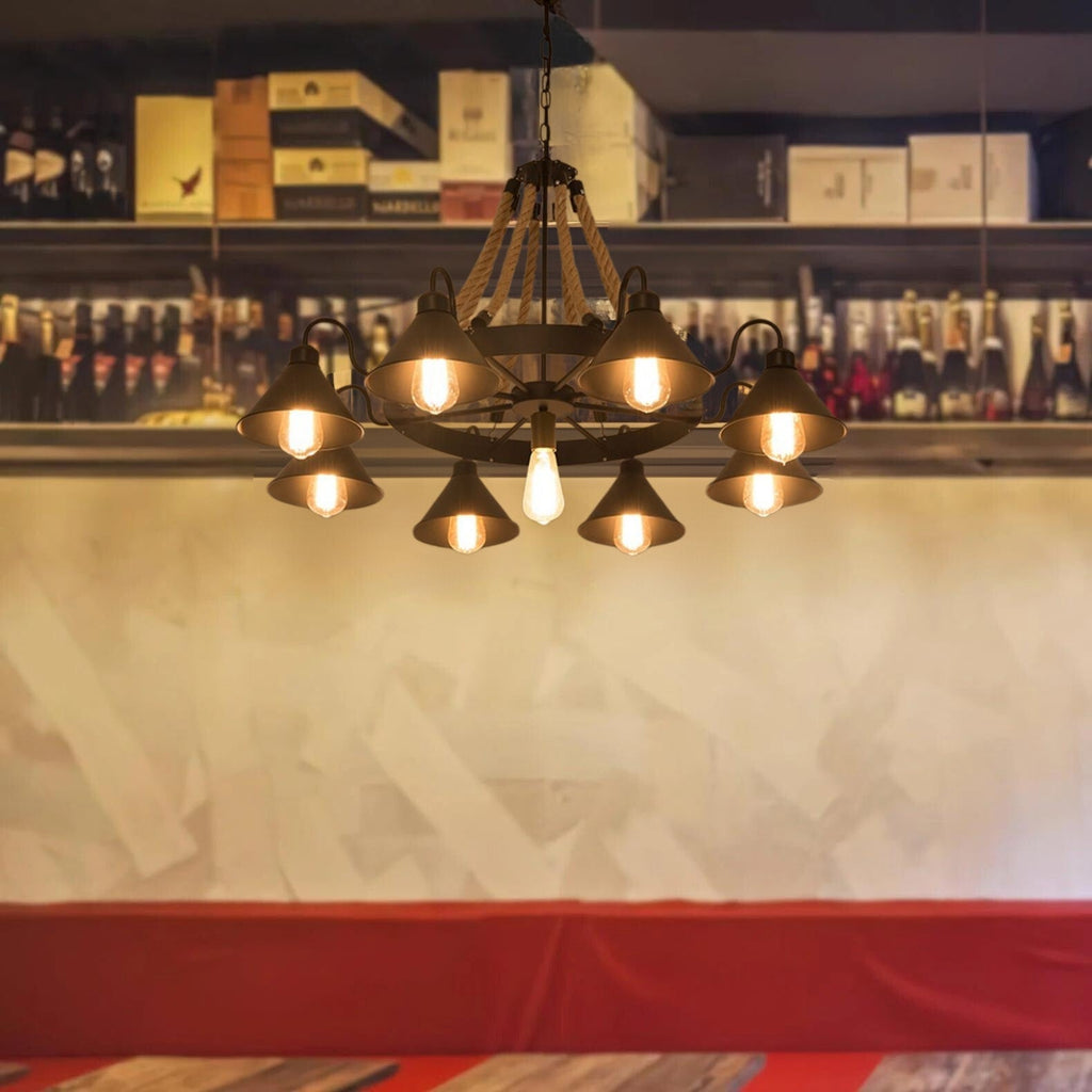 Epoch Vintage Industrial Rope Chandelier  Living Room