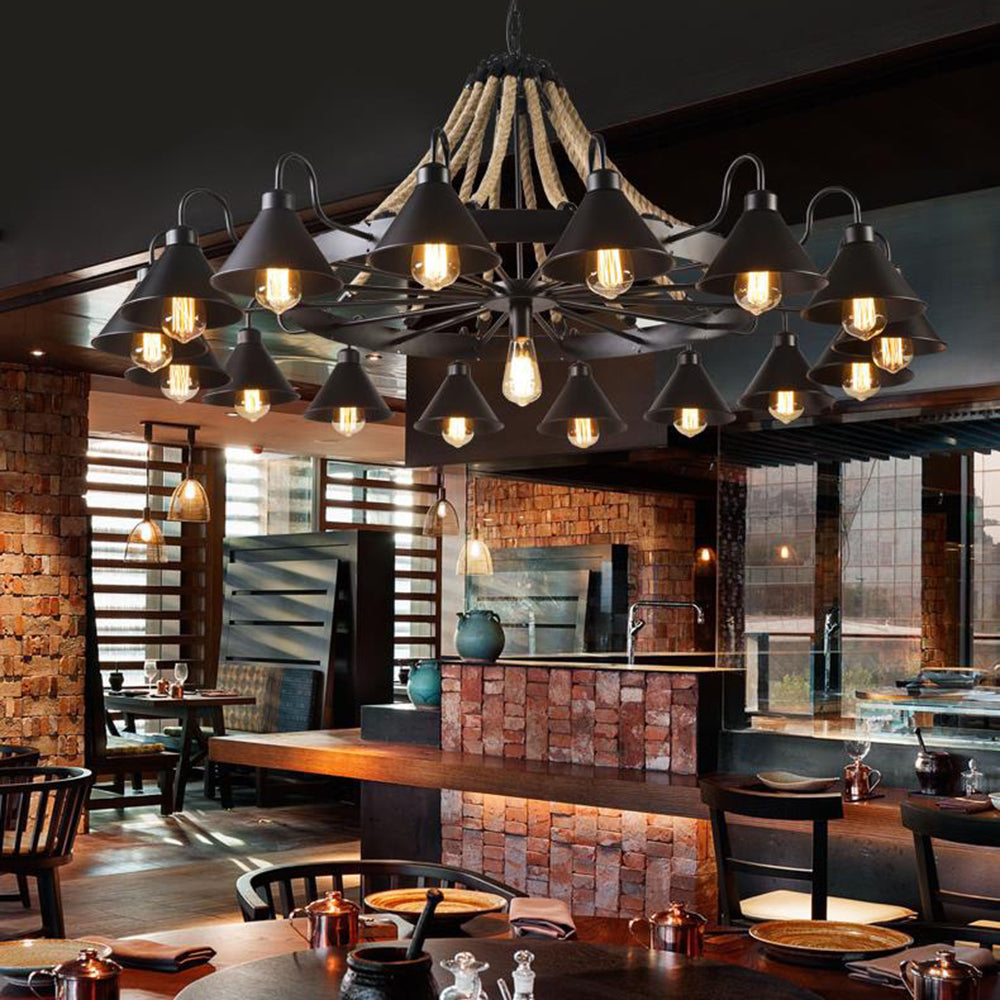 Epoch Vintage Industrial Rope Chandelier  Living Room